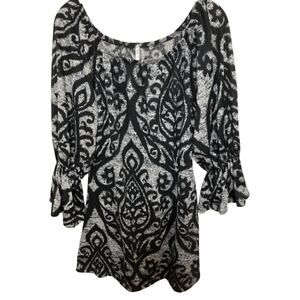 Women's Sweater Tunic Dress Size Large Off Shoulder 3/4 Ruffled Sleeve Gothic